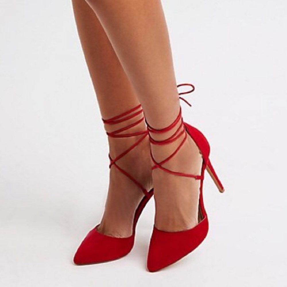 Charlotte Russe Red Lace Up 4-inch Heels - Picture 1 of 3